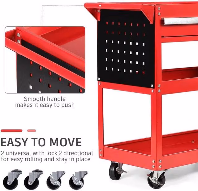 FLAVORA Red Steel Garage Workshop Tool Storage Trolley Cart, Lockable and Rollable, W/D/H: 52 x 52 x 100 cm – 1