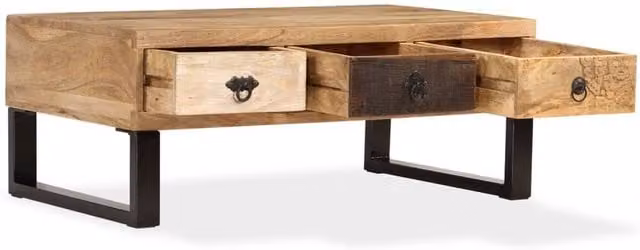Berkfield Home Solid Mango Wood Coffee Table with 3 Drawers, Brown, W: 90 cm, D: 50 cm, H: 35 cm – 1