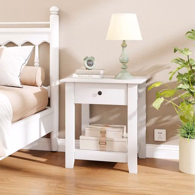 COSTWAY Modern White Wood Bedside Table