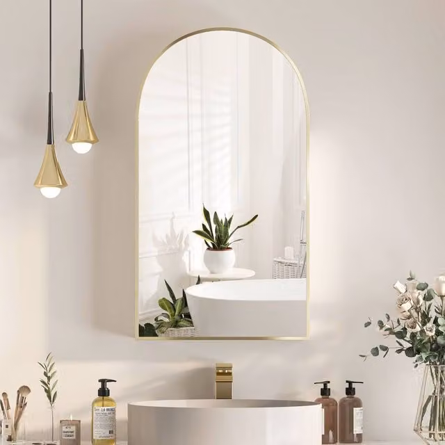 KEEPREAPER Modern Wall Mounted Gold Bathroom Cabinet with Mirror on Door, W: 50 cm, H: 90 cm