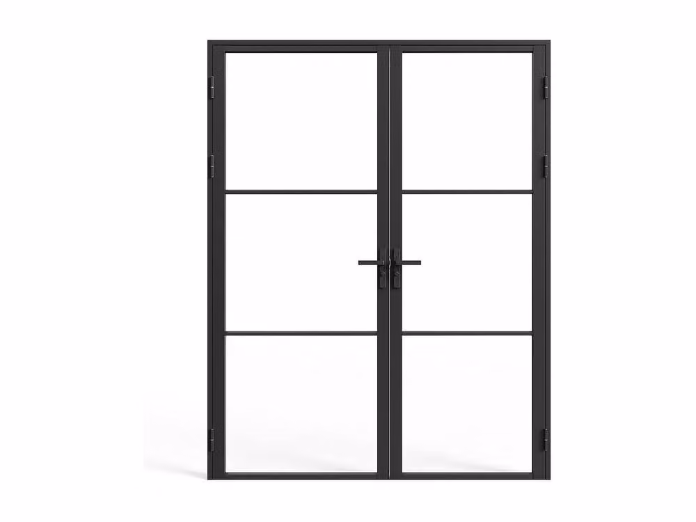 Vente-unique Reversible Double Door Unit in Black Aluminium and Tempered Glass, Height: 204 cm – 3