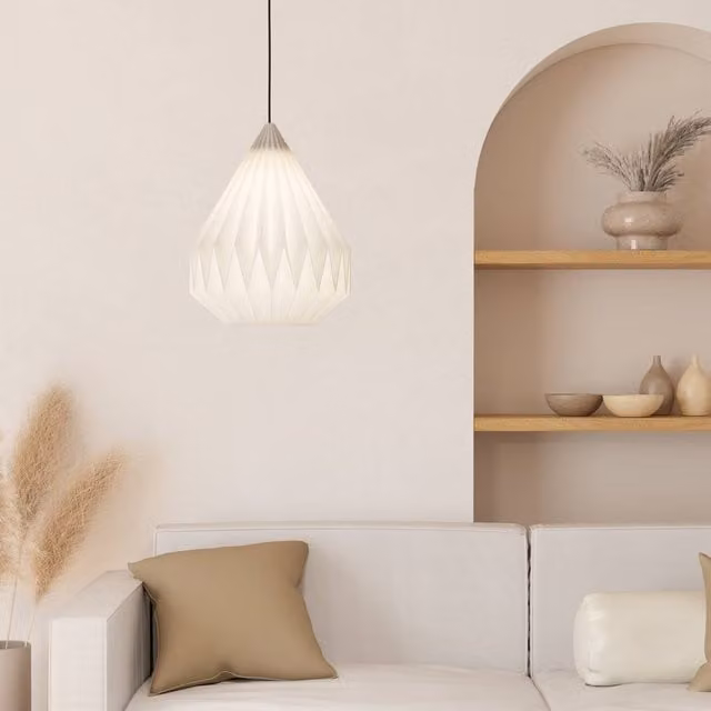 Eglo Minting Drop Shaped Pendant Light with White Paper and Black Metal Lampshade
