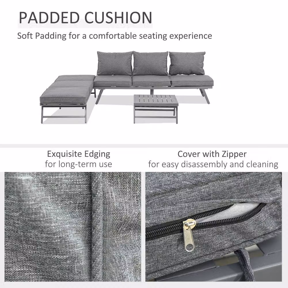 STILVORA 3-Piece Sofa Set in Grey with Adjustable Back and Metal Frame – 2