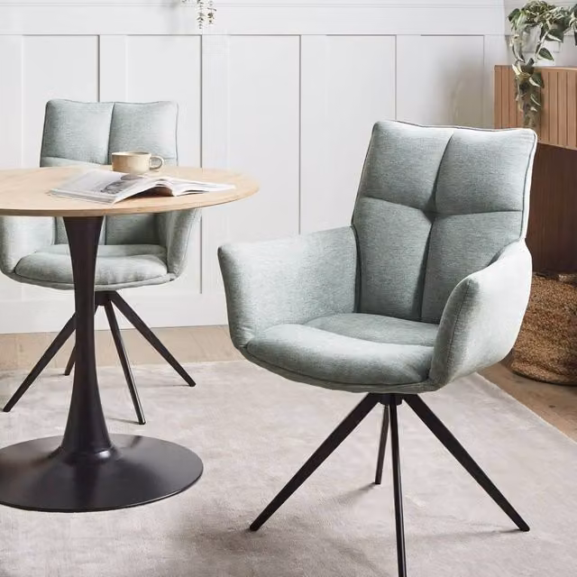 Wyld Haus Mint Swivel Dining Armchair with Black Metal Legs