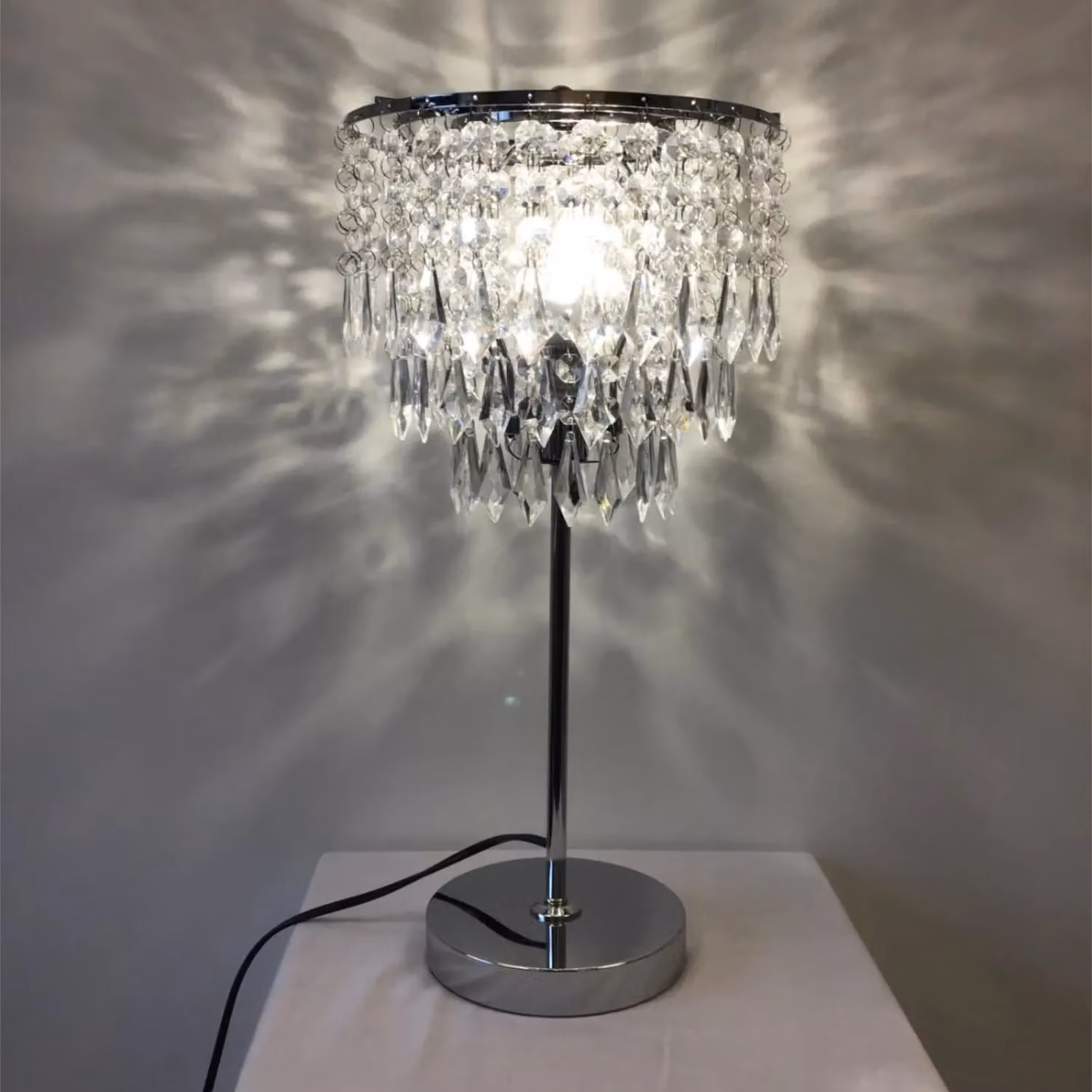 First Choice Lighting Chrome and Acrylic Crystal Jewelled Table Lamp in Silver – 2