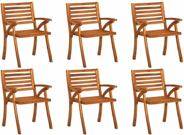Berkfield Home Set of 6 Brown Acacia Wood Garden Chairs with Armrests
