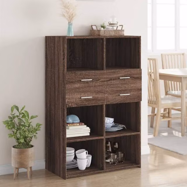 Berkfield Home Modern Highboard in Brown Oak, W/D/H: 80 x 42.5 x 124 cm