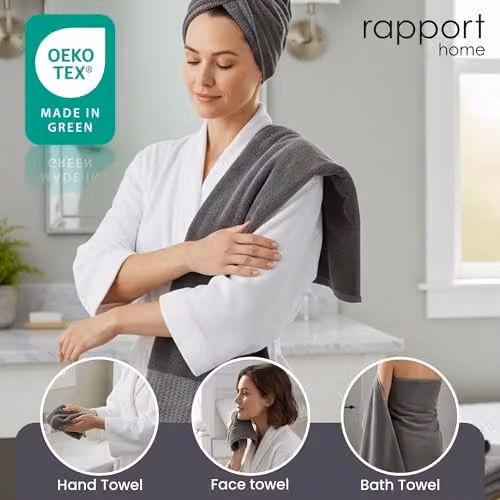Rapport Home Eden Weave 6-Piece Cotton Towel Set in Grey, 500GSM Soft Absorbent Towels – 5