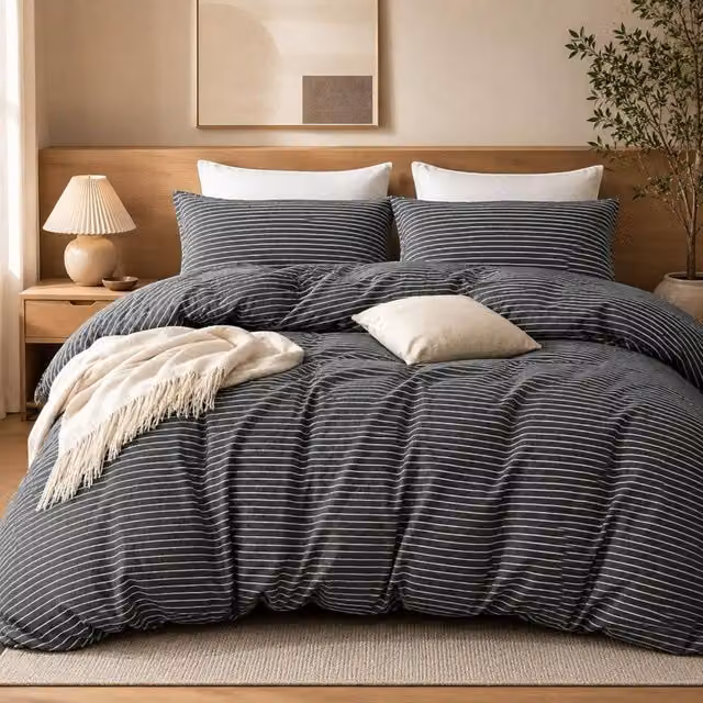 Lazzaro Home Feel the Difference Reversible Striped Double Brushed Microfibre Duvet Cover Set in Charcoal Grey, W: 180 cm x H: 200 cm