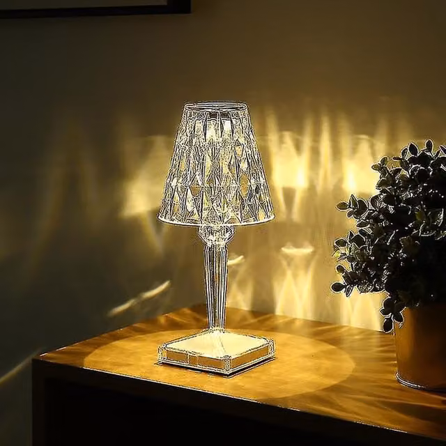 Extrastar Dimmable LED Rechargeable Tabletop Task Lamp in Transparent White Glass