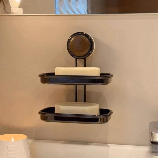 EONLION Black 2 Layer Wall Mounted Suction Soap Dish for Shower – 1
