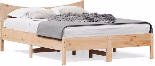 Berkfield Home Solid Wood Pine Bed Frame in Natural, W/D/H: 140 x 200 cm