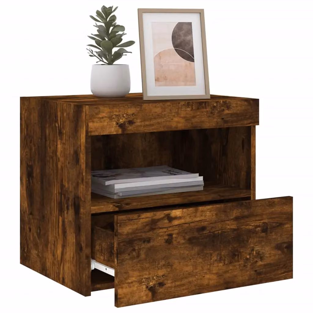 Berkfield Home Set of 2 Modern Smoked Oak Bedside Cabinets with Integrated LED Lighting, Brown, W: 50 cm, D: 40 cm, H: 45 cm – 3
