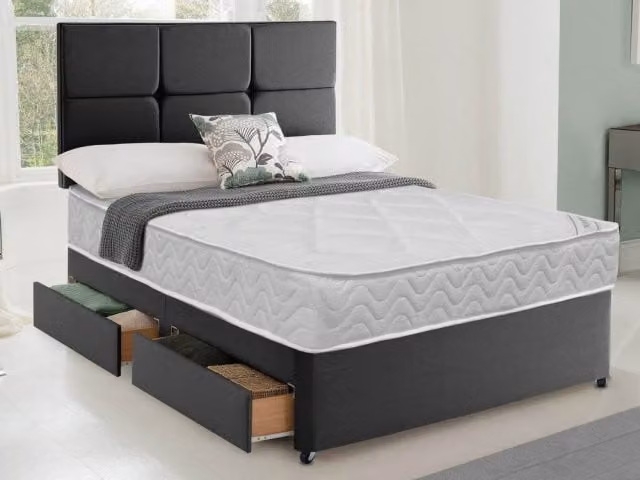 Dura Beds Dura Ortho Firm Divan Bed in Grey Fabric, W/D/H: 180 x 200 x 45 cm