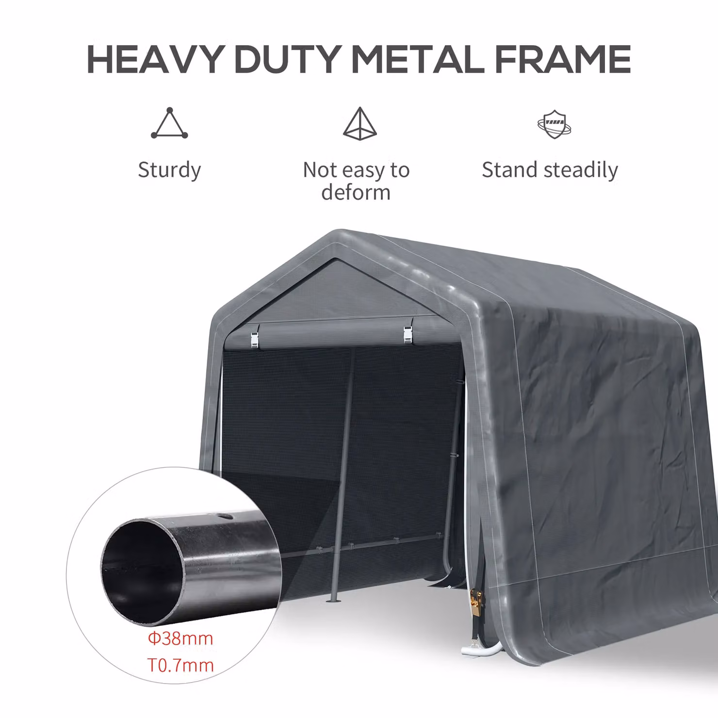 Outsunny Garden Storage Tent with Metal Frame in Grey, W: 280 cm, D: 240 cm, H: 240 cm – 3