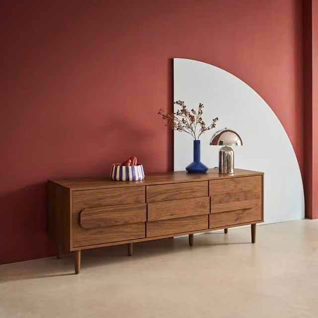 sweeek Vintage Wood Effect TV Stand with 3 Doors, Dark Brown, W: 150 cm, D: 45 cm, H: 52 cm