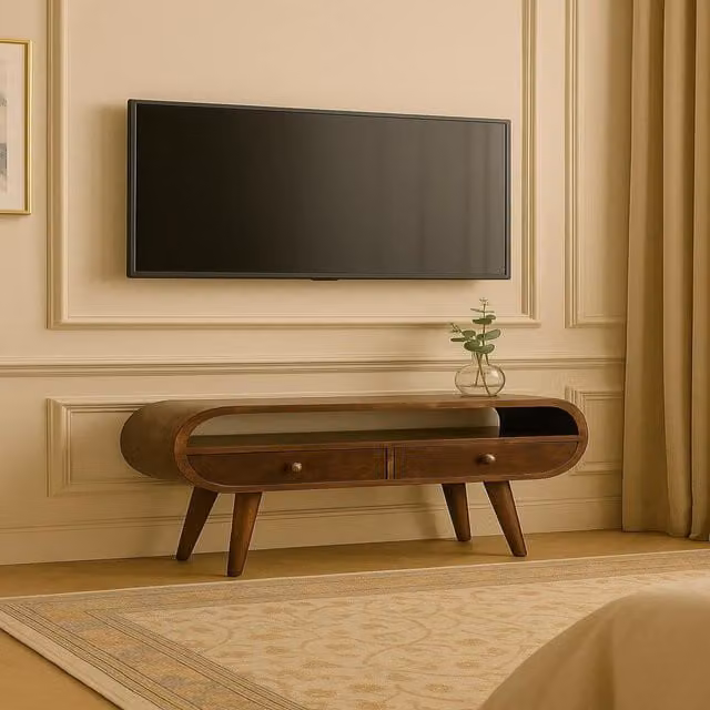 Artisan Furniture Modern Mango Wood Circular TV Stand in Brown
