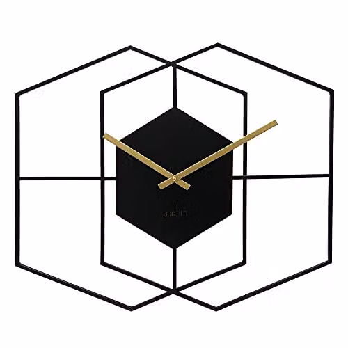 Acctim Addison Large Hexagonal Geometric Wall Clock in Matt Black Metal with Quartz Movement