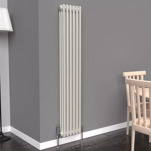 Lux Heat Vertical Coloured Column Radiator in Stone White, H 150 cm x W 29 cm