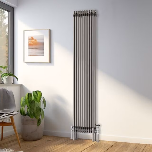Right Radiators Traditional Raw Metal Double Column Vertical Radiator, Silver/Yellow, H x W: 180 x 47 cm
