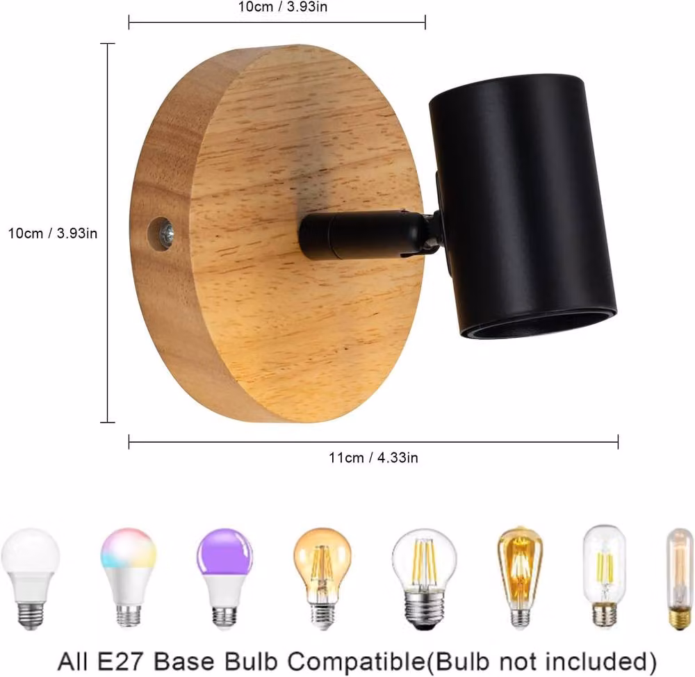 Goeco Set of 2 Black and Wood Industrial Wall Sconces with 350 Degree Rotation for Bedroom Reading – 2