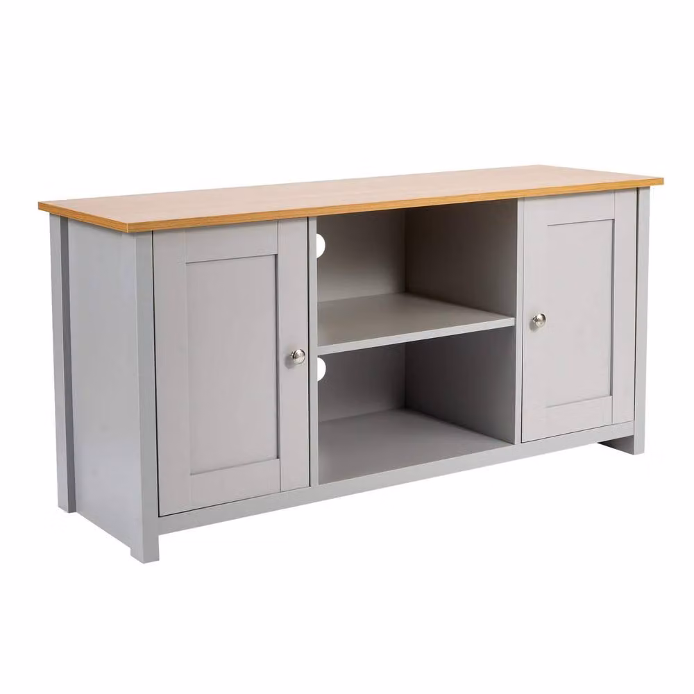 Home Source Modern Matt Grey TV Media Stand with 2 Storage Cupboards and Shelf – 5