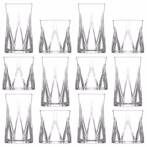 LAV Zoey Transparent Glass Tumbler Set, 12pc Highball Glassware for Water, Juice or Cocktails, 300ml – 1