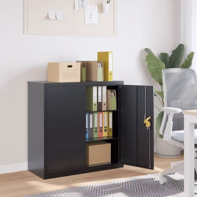 Berkfield Home Anthracite Steel File Cabinet with Lock and Adjustable Shelves, W/D/H: 90 x 40 x 90 cm