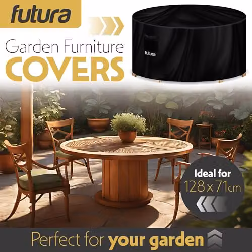 Futura Waterproof Round Garden Furniture Cover in Black, 420D Oxford Fabric, W: 128 cm, H: 71 cm – 3