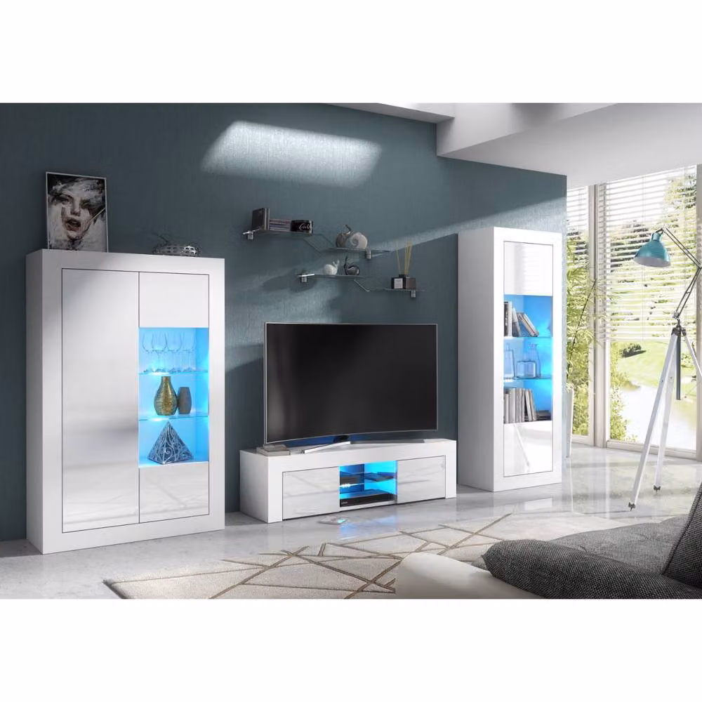 Creative Furniture Arcadia Modern White Glossy Display Cabinet with Glass Doors, Width: 140 cm – 4