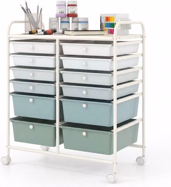Costway 12-Drawer Rolling Storage Cart Multicolour Mobile Utility Organiser with Castors – 1