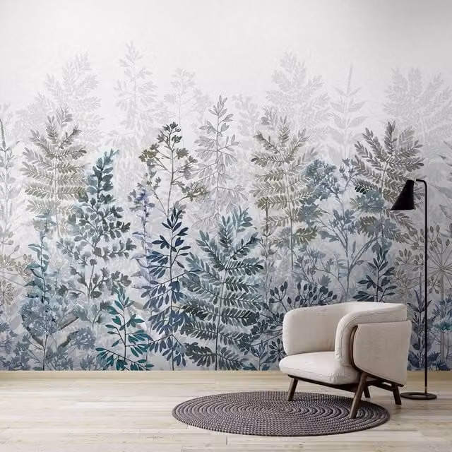 Superfresco Easy Leaf Silhouette Indigo Print Floral Wall Mural in Purple and Blue, W: 300 cm, H: 280 cm – 1