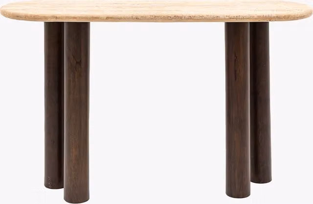 Perch & Parrow Tibur Modern Oval Console Table in Brown Mango Wood and Natural Stone