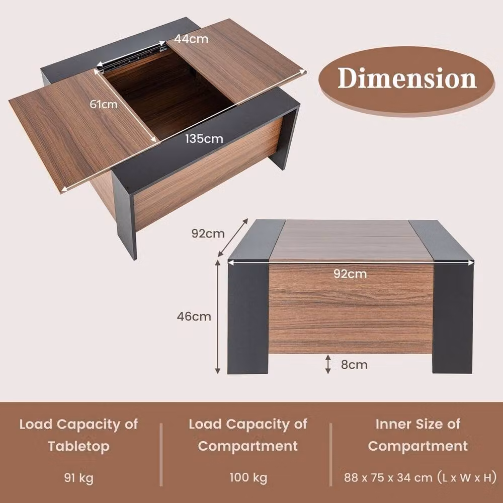 VOGREX Brown Extendable Square Coffee Table with Sliding Top – 2