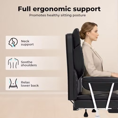 Levede Black PU Leather Ergonomic Executive Office Chair with Footrest, Lumbar Support and Headrest – 5