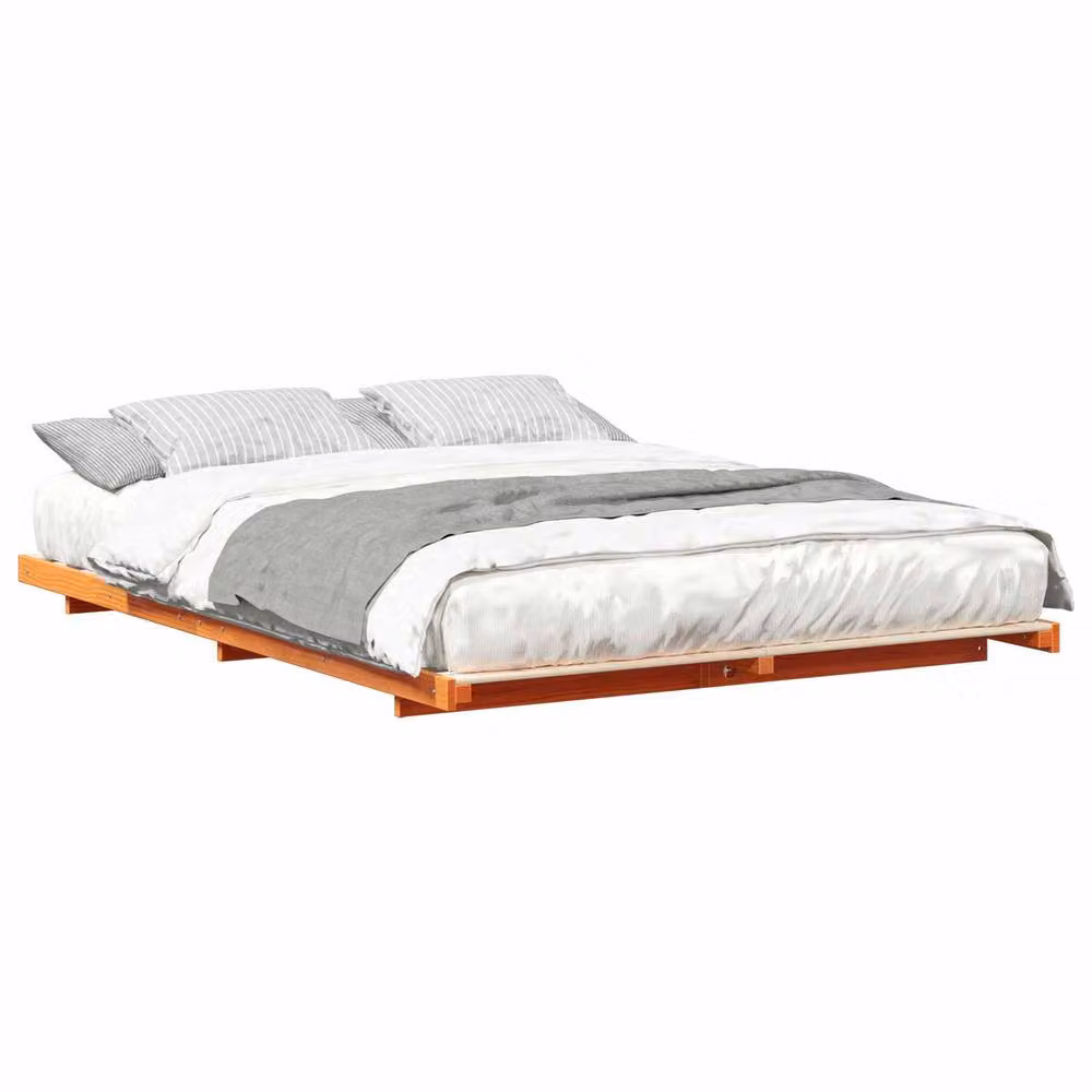 Berkfield Home Solid Pine Wood Bed Frame in Wax Brown, W: 140 cm, L: 220 cm – 2