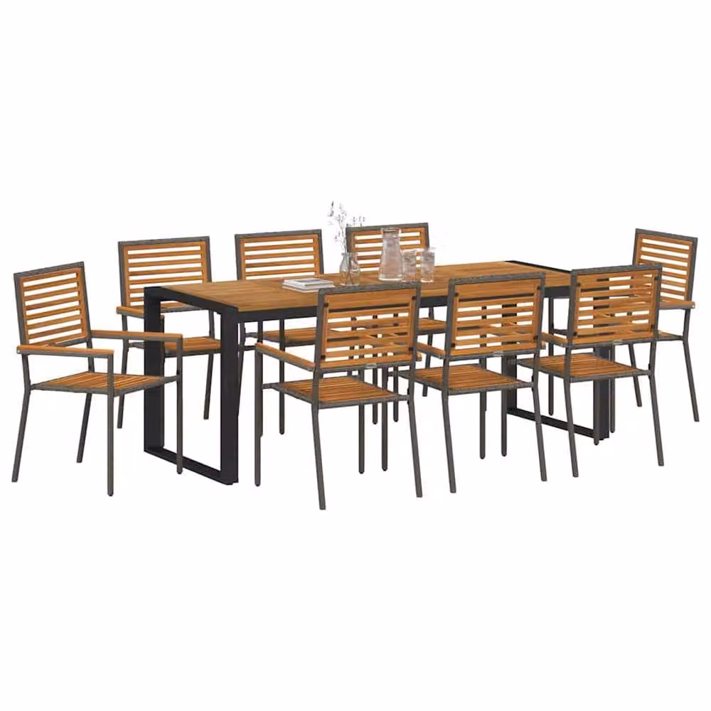 Berkfield Home 9 Piece Grey Poly Rattan and Acacia Wood Garden Dining Set – 3