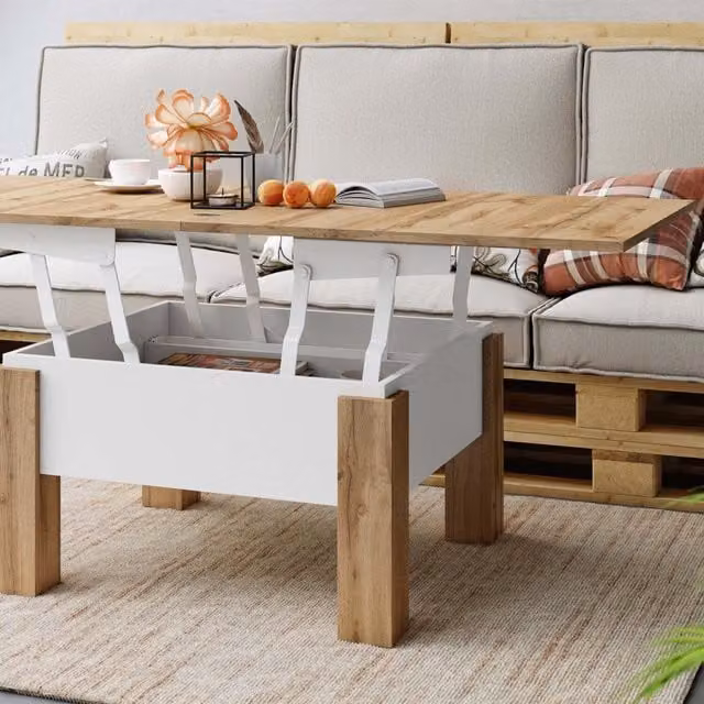 Heze Furniture Oslo 2 in 1 Extending Coffee Table in Wotan Oak and White