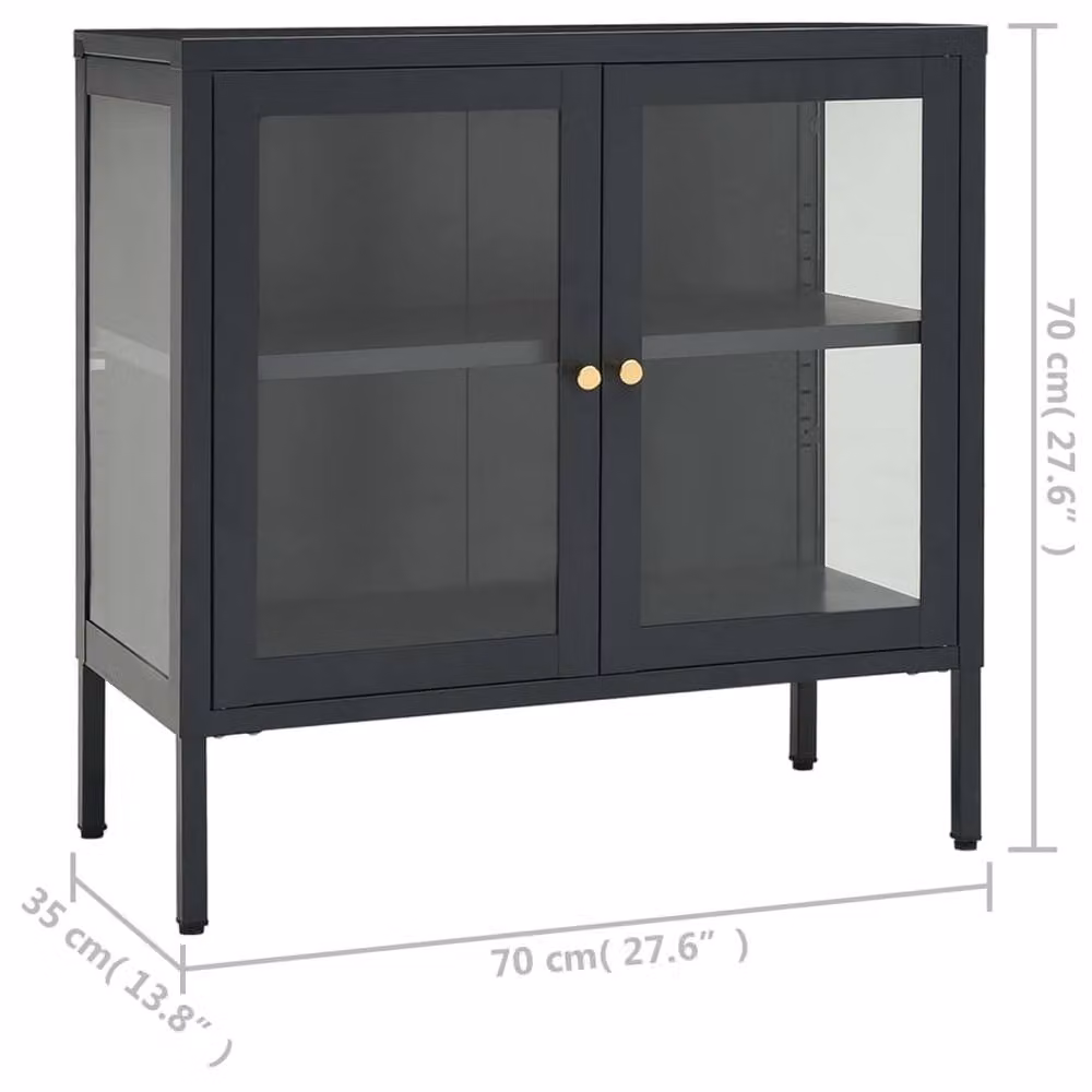 Berkfield Home Anthracite Sideboard in Black Steel and Glass, W/D/H: 70 x 35 x 70 cm – 5