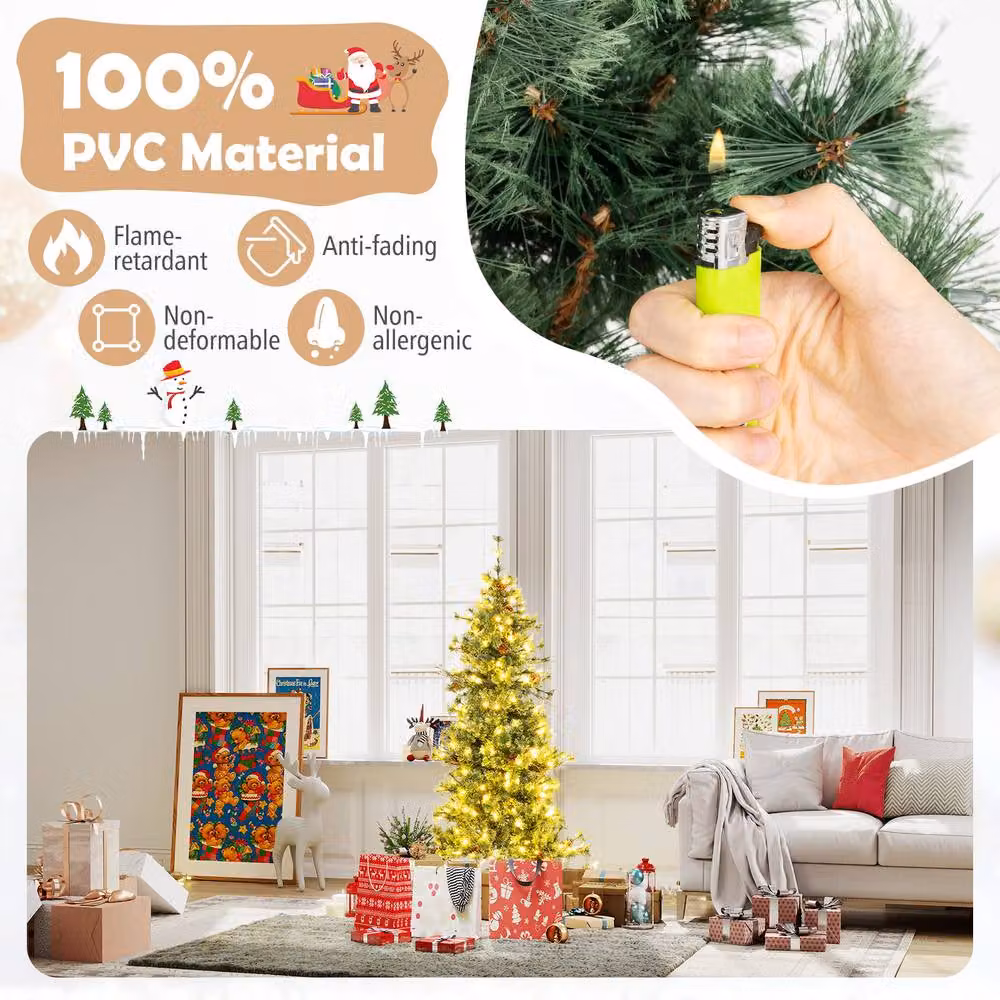 Gymax Pre-Lit Artificial Christmas Tree with 370 Branch Tips, Green, Height: 180 cm – 7