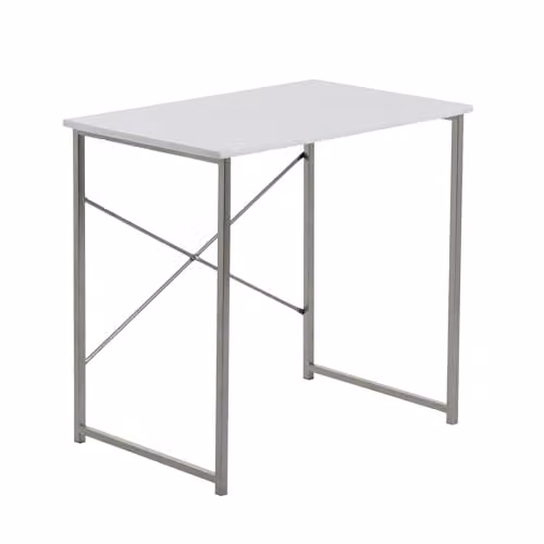 Harbour Housewares Modern White and Silver Computer Desk with Wood and Metal Finish – 1