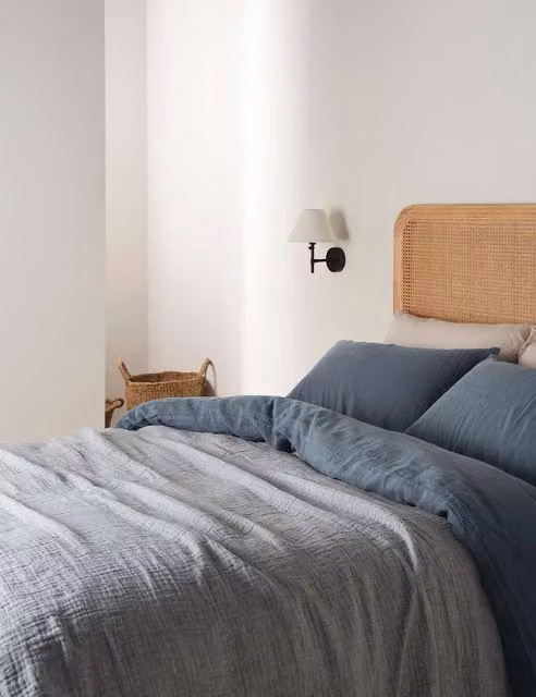 Bedfolk Textured Linen and Cotton Blend Throw in Navy Blue