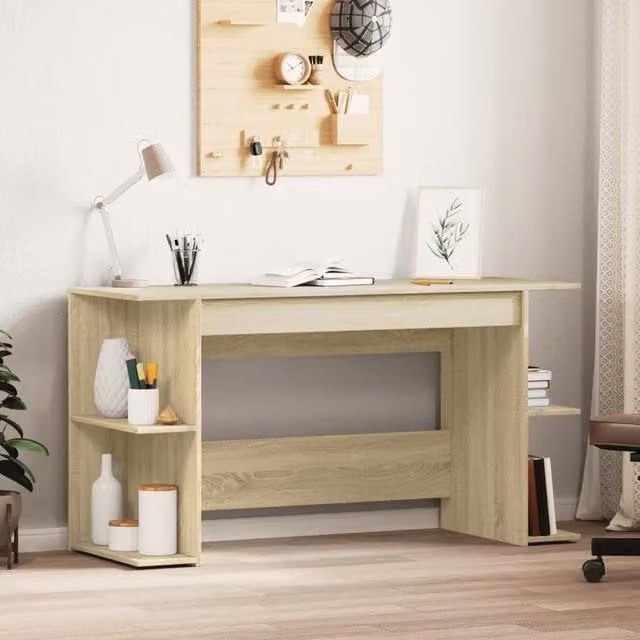 Berkfield Sonoma Oak Writing Desk in Brown, W/D/H: 140 x 50 x 75 cm – 1