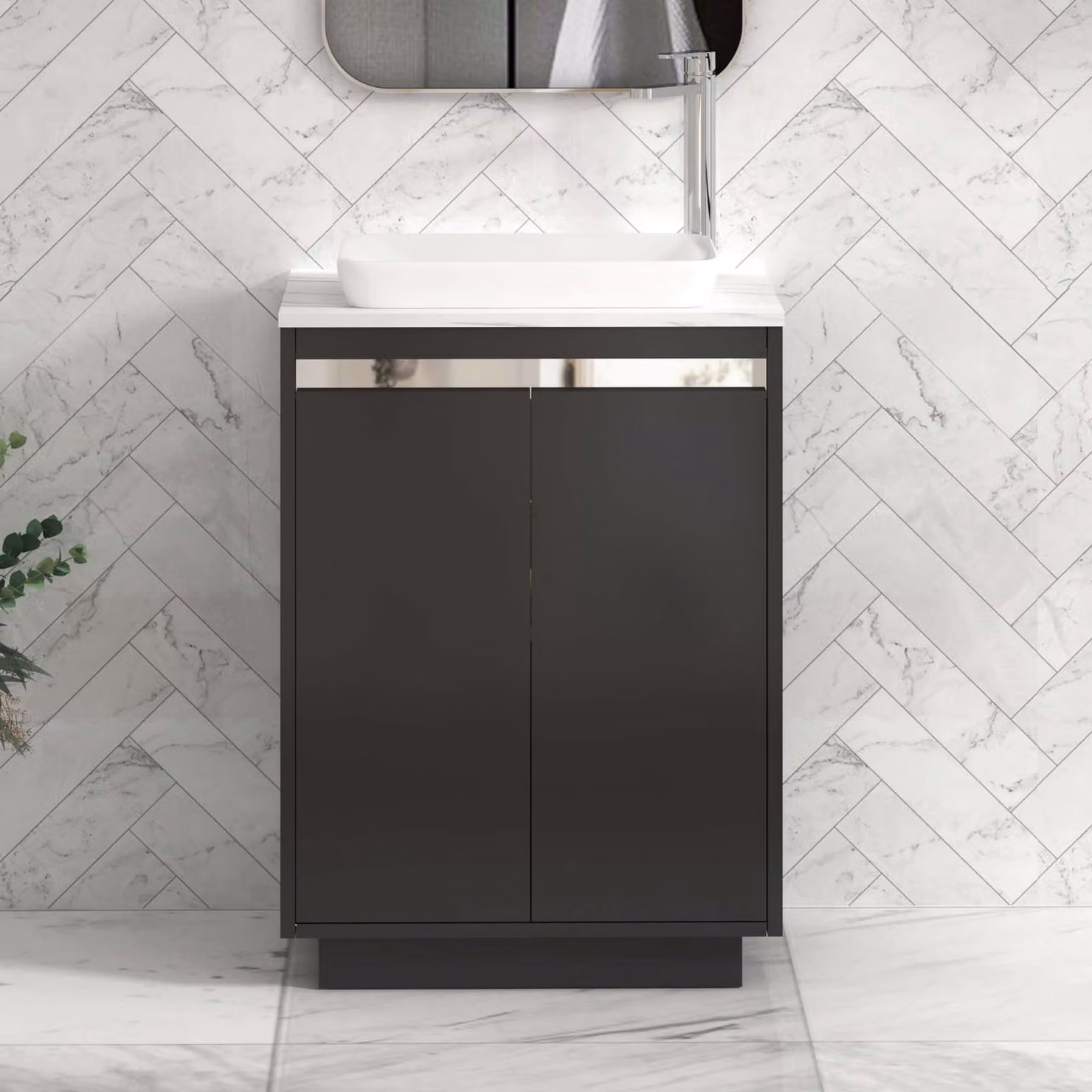 Royal Bathrooms Orion 800mm Matt Obsidian Black Floor Standing 2 Door Vanity Unit with Qubix Basin and Chrome Accent Trim