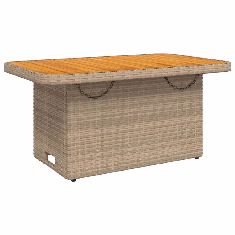 Berkfield Home Beige Poly Rattan and Acacia Wood Rectangular Garden Table W/D/H: 90 x 55 x 71 cm – 3