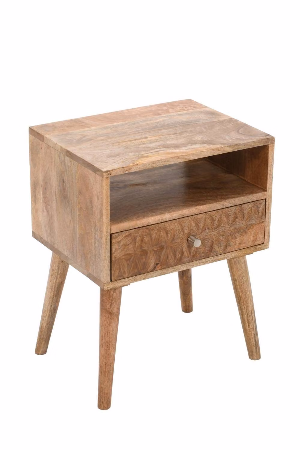 IH Design Cliddesden Mango Wood Bedside Table with 1 Drawer and Open Slot in Natural Brown and Beige – 2