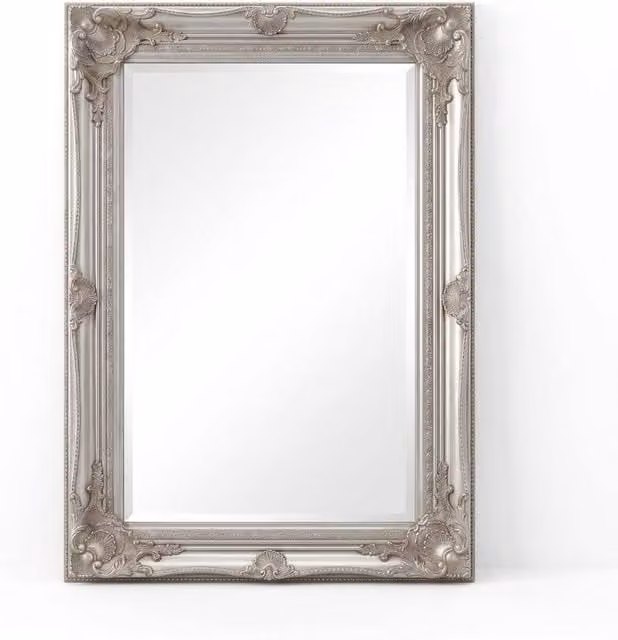HOME LUXE INTERIOR Vintage Antique Silver Ornate Baroque Wall Mirror, W: 60 cm, H: 90 cm – 1