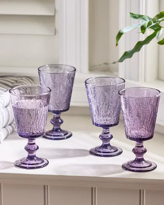 Dibor Set of 12 Purple Lavender Embossed Glass Wine Goblets, 300ml per glass – 2