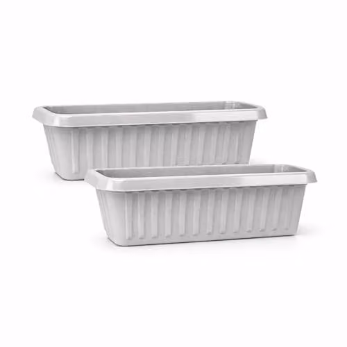Simpa Set of 2 Plastic Chunky Trough Planter Pots in Grey, Length: 75 cm – 1