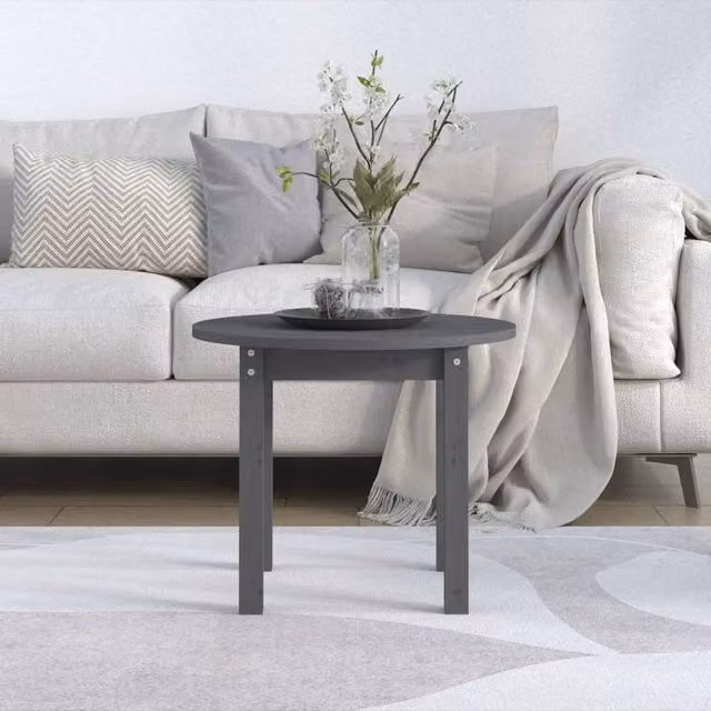 Berkfield Home Beautiful Round Solid Pine Coffee Table in Grey, Diameter: 55 cm, Height: 45 cm